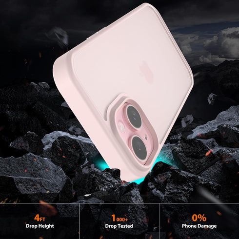 Designed for iPhone 15 Case, 4FT Military Grade Drop Protection,Translucent Matte Hard Back with Soft Edge Airbag, Protective Phone Cases for iPhone 15 (Light pink)