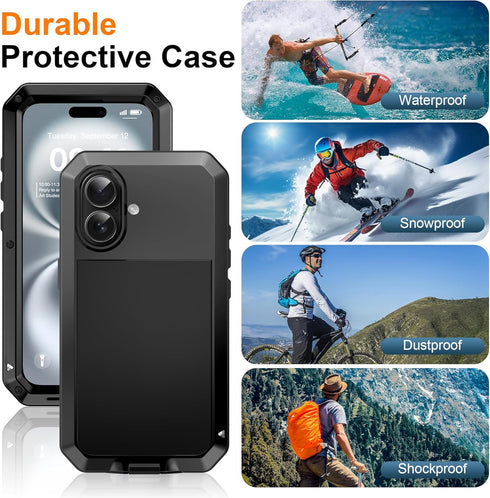 Mangix 17 17 for iPhone Metal Case,Tempered Glass Luxury Aluminum Alloy Protective Military Bumper Heavy Duty Cover
