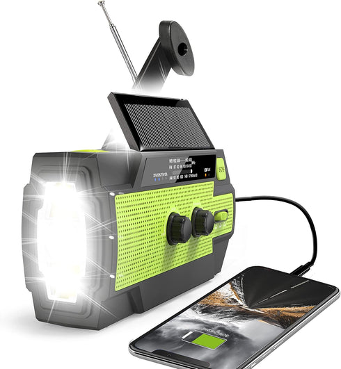 Emergency Crank Weather Radio, 4000mAh Solar Hand Crank Portable AM/FM/NOAA with Flashlight and Cell Phone Charger