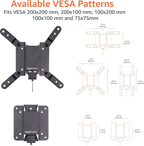 Amazon Basics 12" 40" 200x200, 40 lbs Fixed Flat TV Wall Mount, Low Profile, for to TVs, VESA Capacity