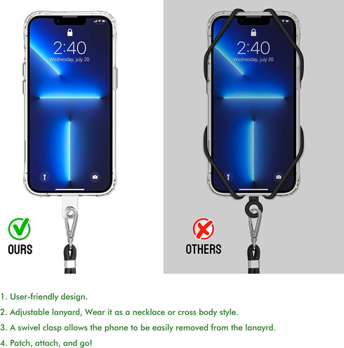 Black Universal Cell Phone Lanyard with Adjustable Strap - Phone Necklace for All Smartphones, Multipurpose Design,
