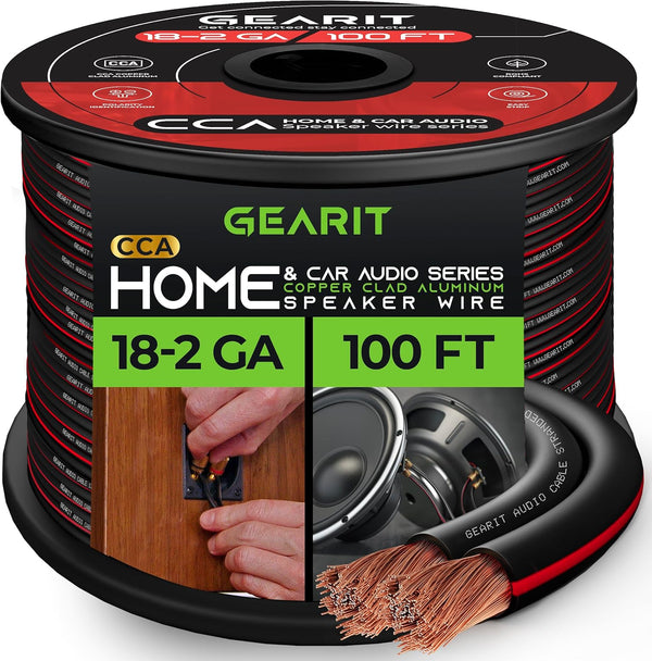 GearIT Pro Series 18AWG Speaker Wire Cable, 100 Feet (30.48 Meters) for Home Theater and Car Speakers, Black