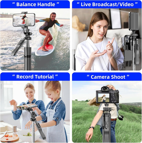 RUNNINGMT 71" 360 (71 inch-Black) Auto Pop Open Phone Tripod Stand, Selfie Stick with Bluetooth Remote for iPhone