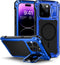 Lanhiem for iPhone 14 Pro Max Metal Case, Built-in Camera Kickstand & Tempered Glass Screen Protector, Blue
