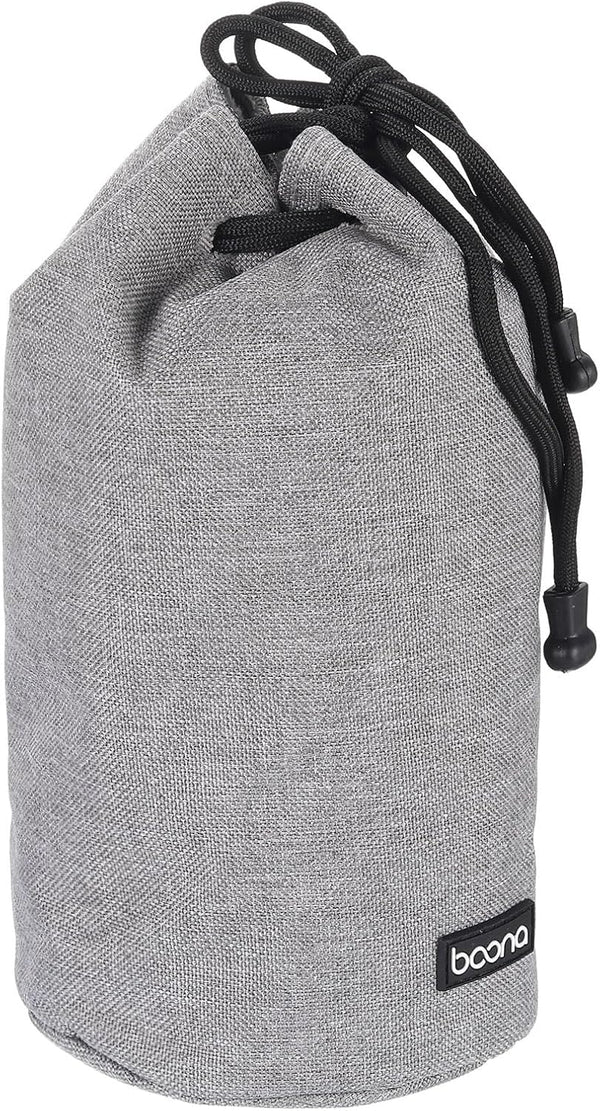 PATIKIL Soft Drawstring Lens Case, 4.7" OD Thick Fleece Cloth Bag for SLR Lens, Water Cups, Grey