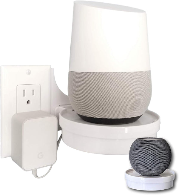 The Easy Outlet Shelf by Mount Genie, Works With All Outlets, 60 Second Install, Hidden Cord Storage for Google Home,