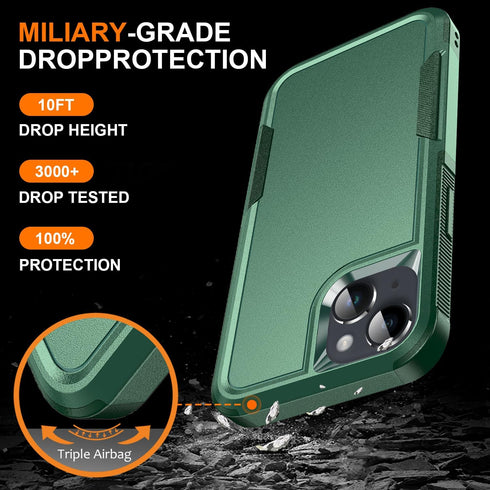 Ezanmull iPhone 14 Case - Dark Green, Full-Body, Shockproof & Dropproof + 2 Tempered Glass & Camera Lens Protectors.