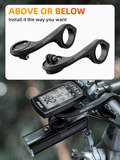 ROCKBROS Out Front Mount, Compatible with Garmin, iGPSPORT - Bike Handlebar 1.26’’-1.38’’/ 32-35mm