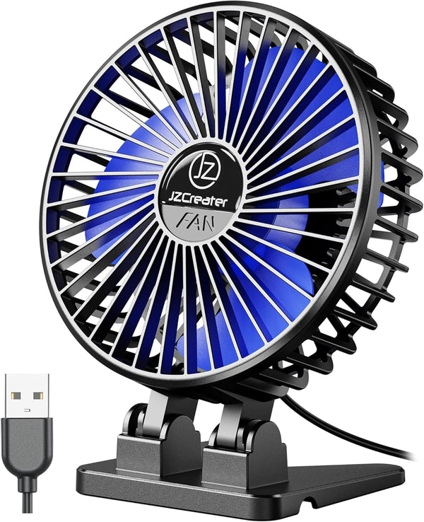 JZCreater USB Desk Fan, Mini Portable Fan with 3 Speeds, Strong Wind, Quiet Personal Fan for Home, Office, Travel