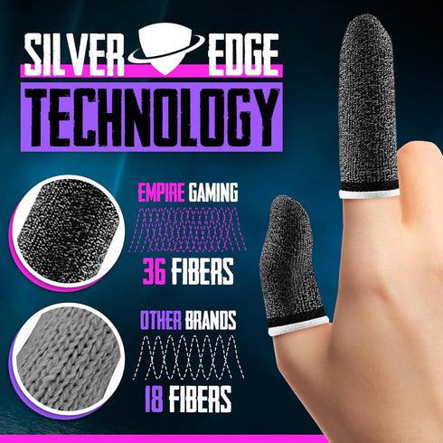 Empire Finger Sleeves for Gaming, Pack of 24 Anti Sweat Breathable Sensitive Finger Gloves, Silver Fibber Thumb Sleeves