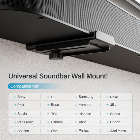 AONAYIOA 4.1"-6.3",Hold 40 lbs Soundbar Wall Mount Bracket with Anti-Scratch Foam Pads for Samsung, LG, Sony, Vizio