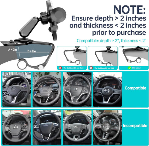 Tirmrin 360 Dashboard Car Phone Holder, Universal Rotation Dash Phone Mount for Car, Multifunctional Dashboard Clip
