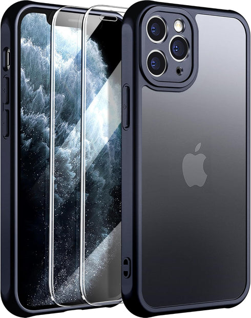 3 in 1 iPhone 11 Pro Max Case, Anti-Yellowing Military-Grade Protection with 2 pcs Screen Protector, Black