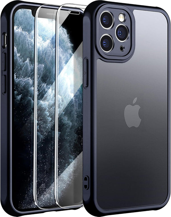 3 in 1 iPhone 11 Pro Max Case, Anti-Yellowing Military-Grade Protection with 2 pcs Screen Protector, Black