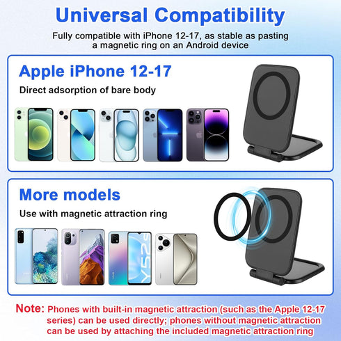 XSMNER 3.5mm 270 17/16/15 Magnetic Phone Holder for Car, Ultra Thin Foldable Car Phone Holder Mount, Anti-Shake Phone