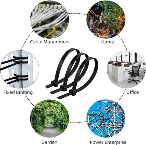 Zip Ties 16 Inch Black Wire Ties, 100 per Pack, Electrical Cable Ties with 60 lbs Tensile Strength for Outdoor Use