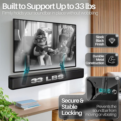 TNP Products 33 Lbs TNP Soundbar Mount Bracket Under TV or Above - Universal Sound Bar TV Mounting Kit with Adjustable