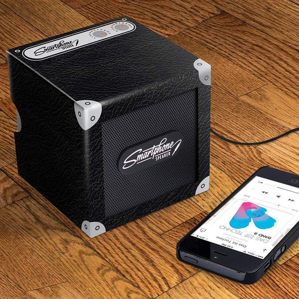 Luckies Of London Smartphone Speaker 2.0 - Battery Powered Portable Speaker For MP3 Playing Devices And Mobile Phones With Headphone Jack - Up To 30 Hours Playtime, Black Leather