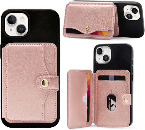 M-Plateau Slim Leather Wallet Phone Case, Adhesive Card Holder for Most Smartphones (Pink)