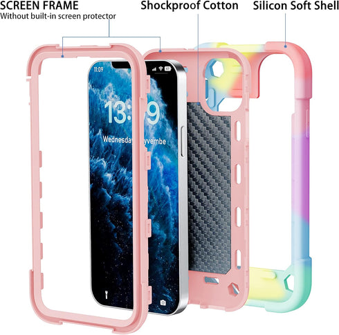 MARKILL Cute Military Grade Drop Protection Case for iPhone 11, 6.1 Inch, with 360° Rotate Ring Stand, Rainbow Pink