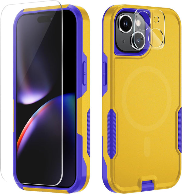 iPhone 15 Plus Magnetic Case - MIL-Grade Drop Tested, Tempered Glass Screen Protector, Yellow