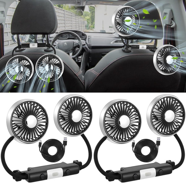 DaisyInner 2 Pcs Car Fan for Backseat Dual Backseat Cooling 360 Degree