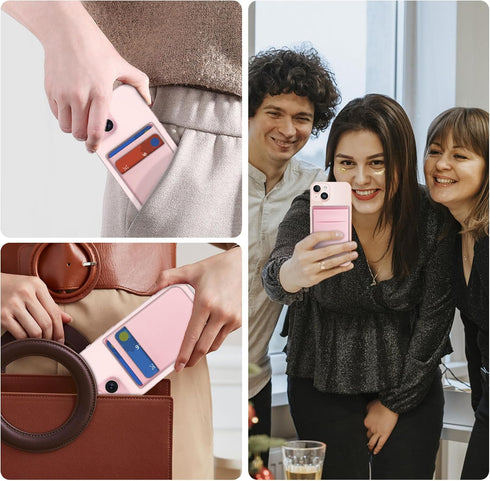 imluckies Magnetic Wallet for iPhone MagSafe, Pink Double Stretchy Fabric Pocket Wallet, Magnet Credit ID Card Holder