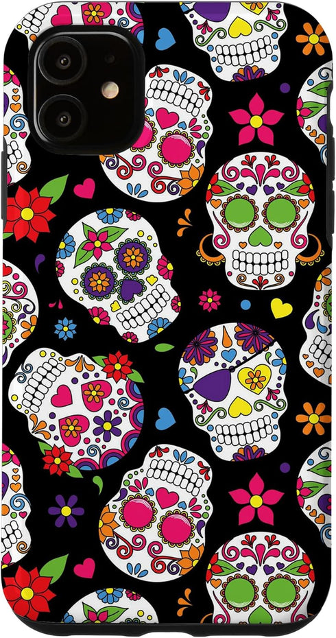 Dead Sugar Skulls Case for iPhone 11, Sugar Skull Day Of The Dead Design