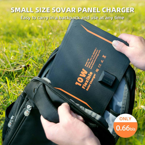 FlexSolar 10W Portable Solar Charger, 5V USB Small Power, Emergency ETFE Panels, Foldable, IP67 Waterproof for Camping,