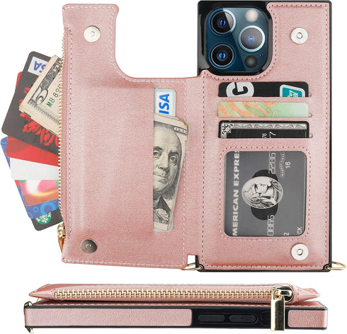 Bocasal Crossbody Wallet Case for iPhone 13 Pro Max, RFID Blocking Card Slot Holder, Magnetic Flip Folio Purse