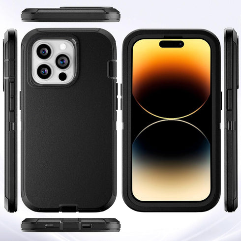 iPhone 14 Pro Max Case 6.7" - Heavy Duty Full Body Protection, Belt Clip Holster, Kickstand, 2 Screen Protectors, Black.