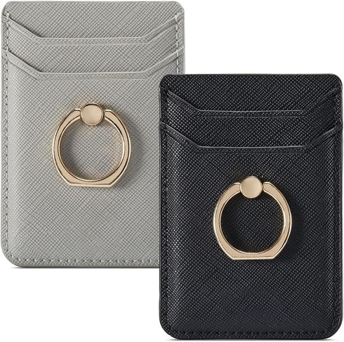 BIAJIYA RFID Leather Wallet Phone Card Holder, Adhesive Stick-on Case for Most Smartphones, for Women and Men