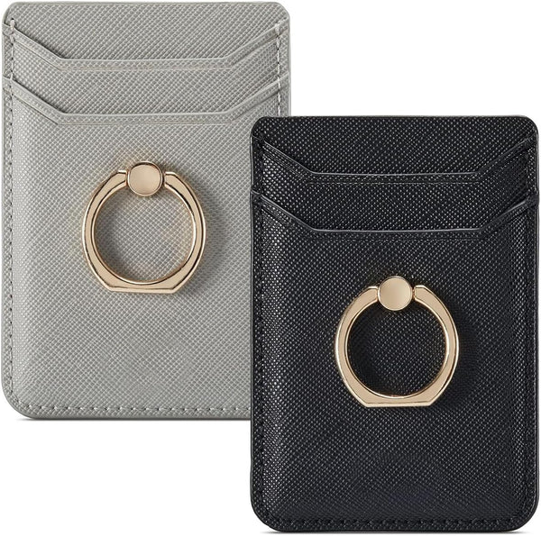 BIAJIYA RFID Leather Wallet Phone Card Holder, Adhesive Stick-on Case for Most Smartphones, for Women and Men