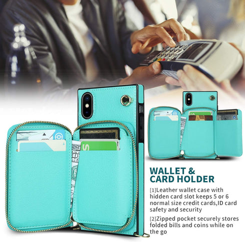 Asuwish Phone Case for iPhone Xs Max Wallet Cover with Tempered Glass Screen Protector and Zipper Card Holder
