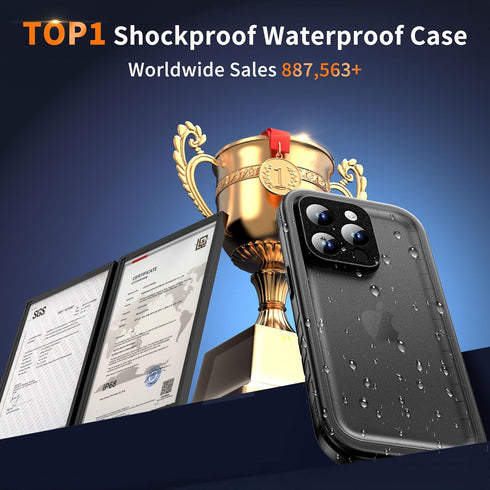 Cozycase Waterproof Case for iPhone 13 Pro Max - Full Body Dustproof Shockproof with Built-in Screen Protector - Black