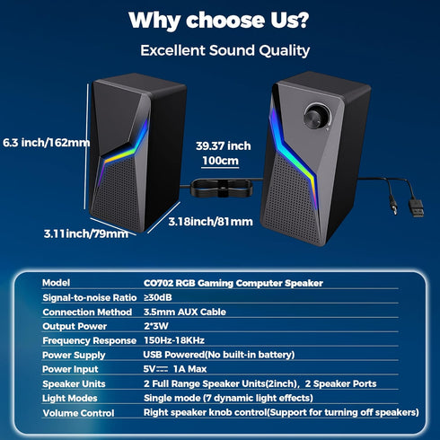 ROSON Computer Speakers, PC Gaming Speakers with Enhanced Bass, USB Powered 3.5mm Aux Multimedia Speakers