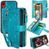 Harryshell Detachable Magnetic Zipper Wallet Case for iPhone XR 6.1 Inch, Floral Leather with Card Slots (Blue Green)