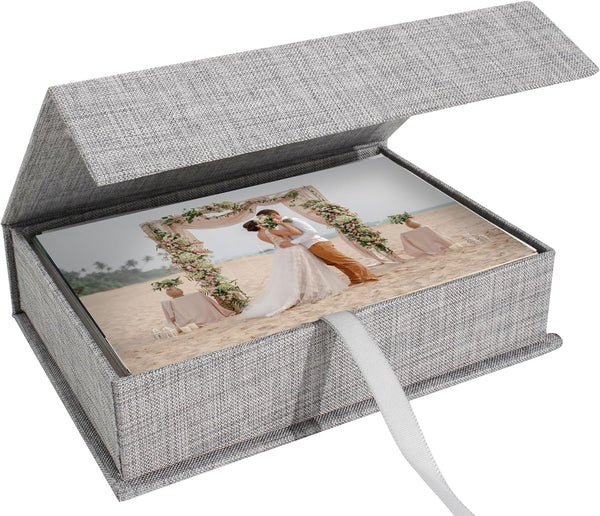 Photo Storage Box 4x6, Linen Memory Box for Photos, Certificates, Scrapbooking Supplies, Keepsakes, Jewelry