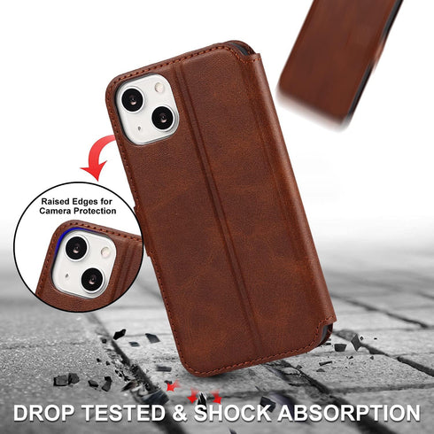 QLTYPRI 13 13 6.1 inch Case for iPhone Premium PU Leather Simple Wallet Case Card Slots Kickstand Magnetic Closure