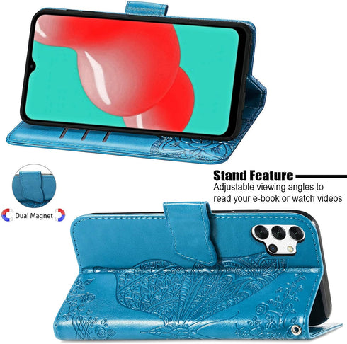 Galaxy A32 5G Case, PU Leather Wallet Flip Protective Phone Case with Wrist Strap and Card Slots for Samsung Galaxy A32