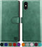 SUANPOT RFID Blocking Leather Wallet Case for iPhone Xs Max, Shockproof Flip Folio Cover (Sea Green)