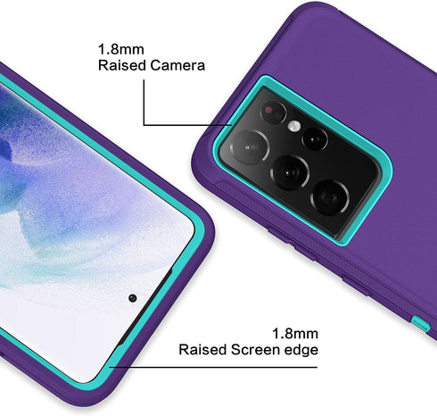 MXX Galaxy S21 Ultra Case, 3-Layer Heavy Duty Bumper Cover with Shock Protection, Dust Proof, 6.8 Inch 2021 (Purple)