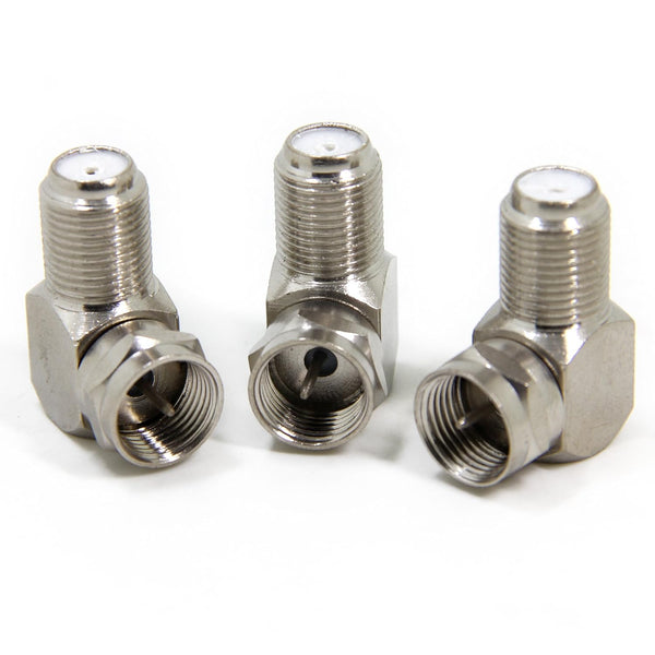 90 Degree Coaxial Connector - 3-Pack F Type Male to Female RG6 Right Angle Adapter