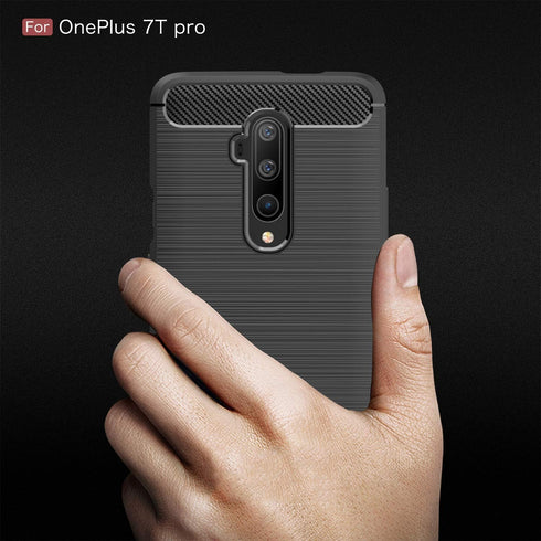 Case Compatible with OnePlus 7T Pro, Carbon Fiber Texture Design Cover, Anti-Scratch Shock Absorption