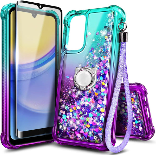 NZND Designed for Galaxy A15 Case, Samsung A15 4G/A15 5G Phone Case, Glitter Floating Liquid Waterfall Cute Case,