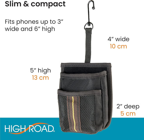 High Road Air Vent Mount Car Cell Phone Holder with Soft Lined Back Pocket and Front Mesh Storage Pocket