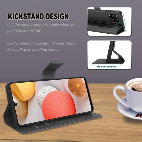 Galaxy A42 5G Case, Black Leather Wallet Flip Folio Case with Card Slots, Kickstand, Magnetic Closure, Ultra Slim
