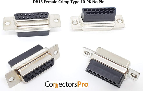 Pc Accessories Pro DB15 Female D-Sub Crimp Type Connector, 10 Pcs PK No Pin