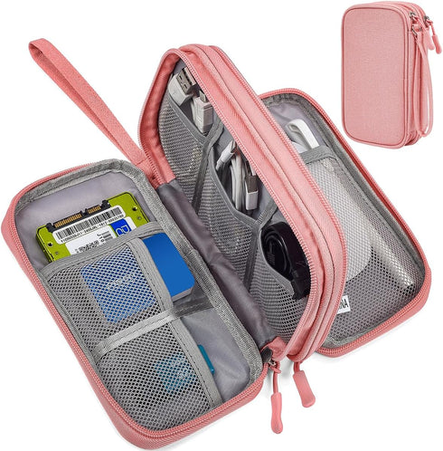 Electronic Organizer Travel Bag for Accessories, Case for Power Bank, Charging Cords, USB Cable, Light Pink