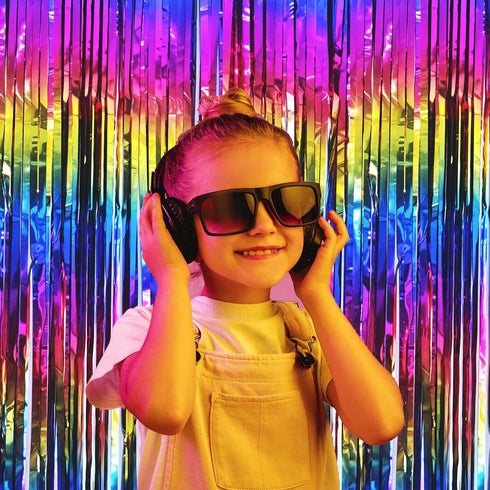 2 Packs Rainbow Party Decorations, Rainbow Foil Fringe Curtain, Neon Backdrop, Metallic Tinsel Photo Booth Props